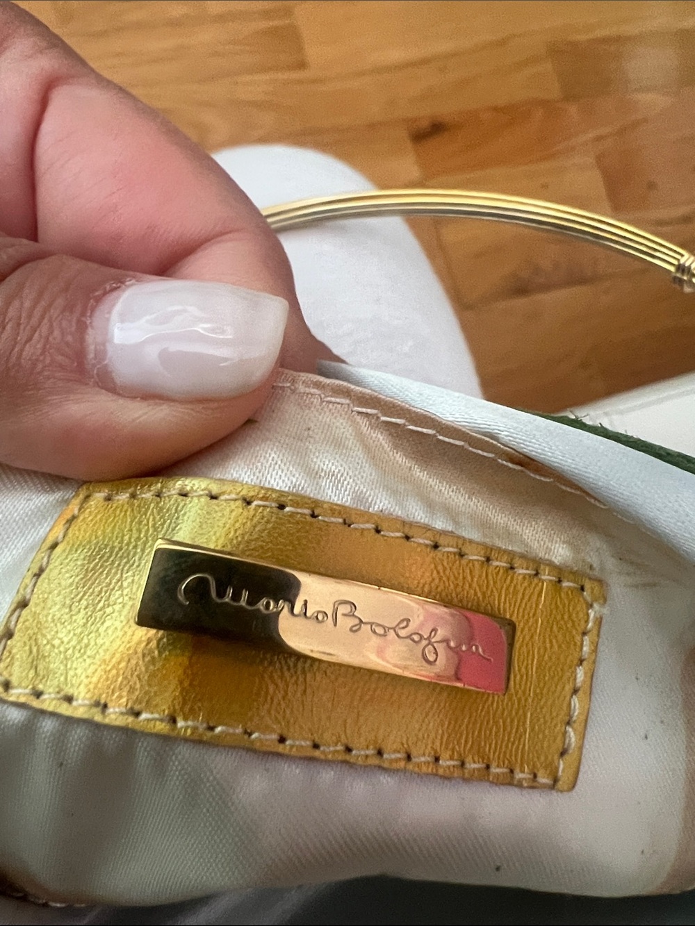 Olive Green Mini Leather Bag with Gold Accents - Picture 4 of 10